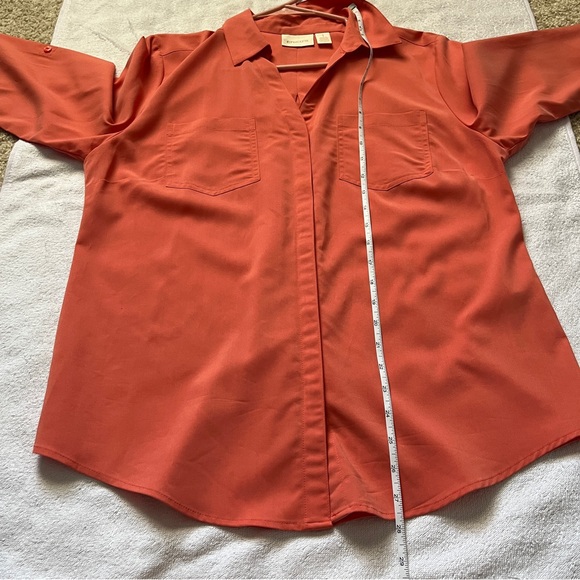 Chico’s Solid Button Down Utility Blouse Coral Modal Dress Shirt Medium - Picture 6 of 7